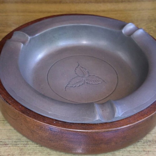 Handmade ashtray from pewter and wood new