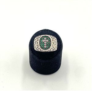 Ασημενιο δαχτυλίδι 925 με λευκά και πράσινα ζιργκον