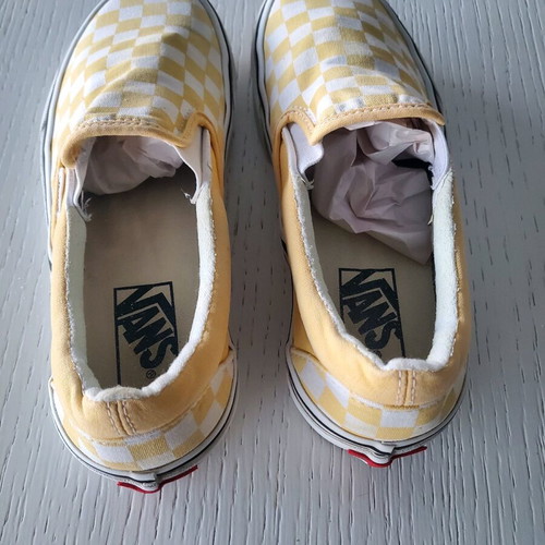 Vans Asher Slip On used athletic shoes size 37, white and yellow