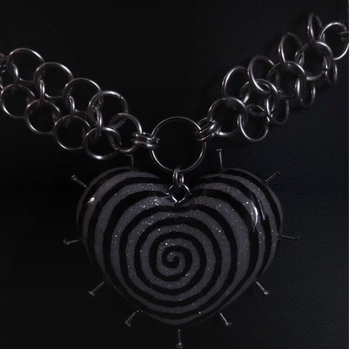 Spiral heart necklace handmade from stainless steel, clay and resin new