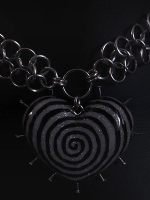 Spiral heart necklace handmade from stainless steel, clay and resin new