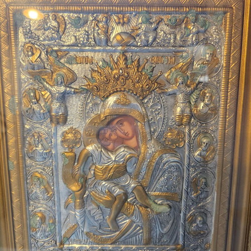 Panagia Axion Esti Icon like new, silver and 24K gold 48×40 cm