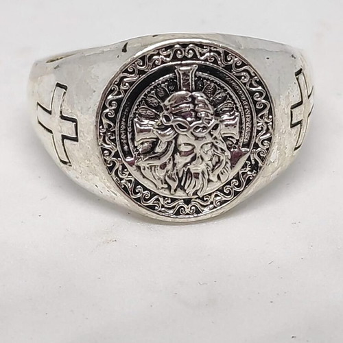 Ring with Jesus Christ like new, men's silver tone metal