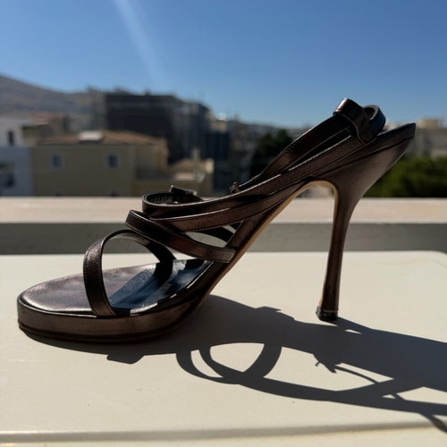 Gianni Versace Metallic Anthracite Strappy Platform Sandals size 38 used