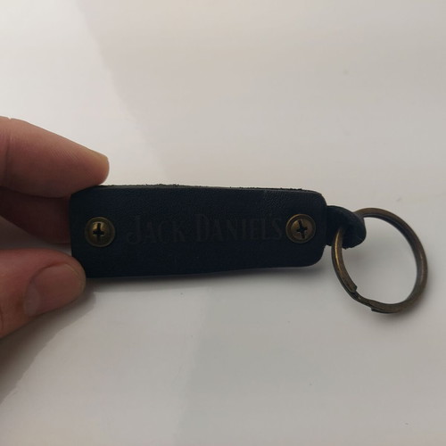 Jack Daniel's Whiskey collector keychain black leather used