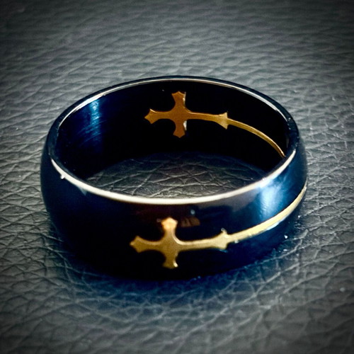 Black ring with removable gold crosses, M FORGE