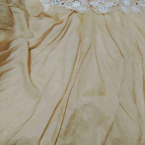 Mitropoulos dress like new, beige with crochet lace and pearls