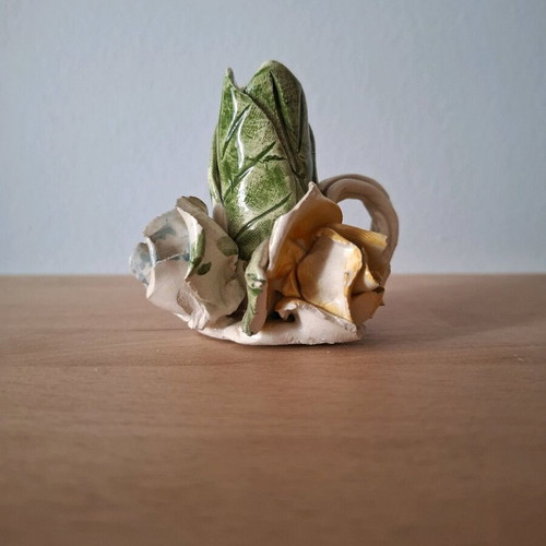Vintage Capodimonte decorative candlestick used with porcelain flowers