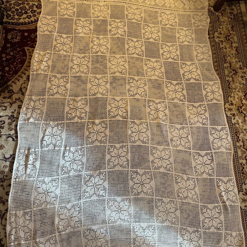 Handmade crochet curtain and bedspread, white, 2.02x1.30 m
