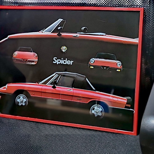 Alfa Romeo Spider retro car poster, framed with protective glass