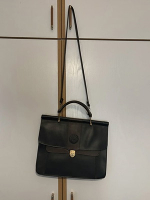 Vintage leather shoulder bag used, black and brown