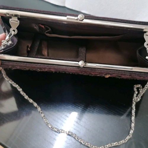 Satin evening bag with sequins and steel chain like new