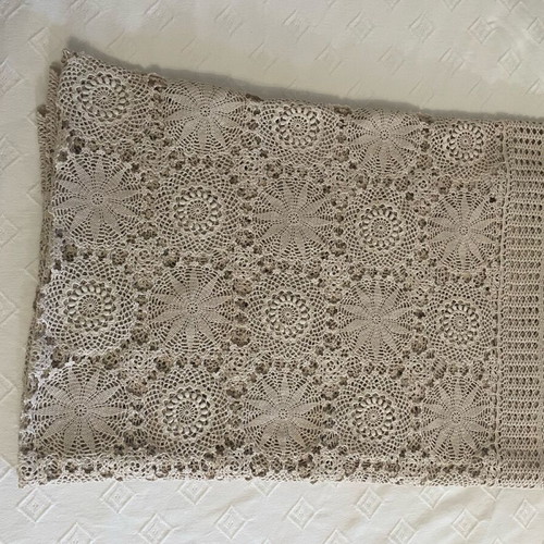 Knitted tablecloth like new, handmade, beige cotton