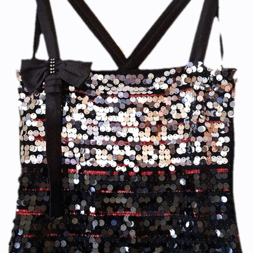 Enzzo Y2K vintage black and silver sequin top with straps