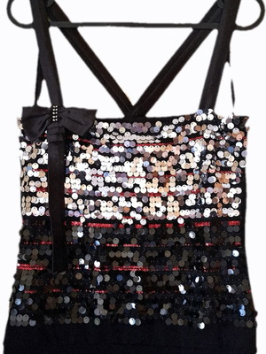 Enzzo Y2K vintage black and silver sequin top with straps