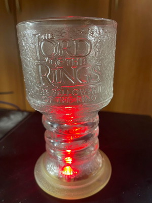 Collectible glass Lord of the Rings cup unused with LED lights