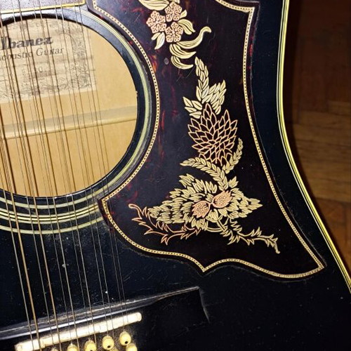 Ibanez 12-string acoustic guitar used, vintage, Floral Series, handmade