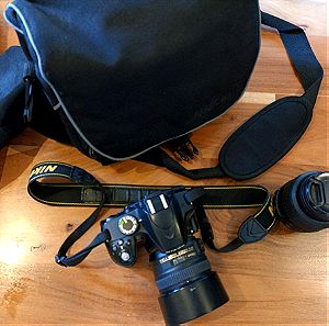 Camera - φωτογραφική μηχανή Nikon D3200 + 2 φακοί + τρίποδο + τσάντα μεταφοράς