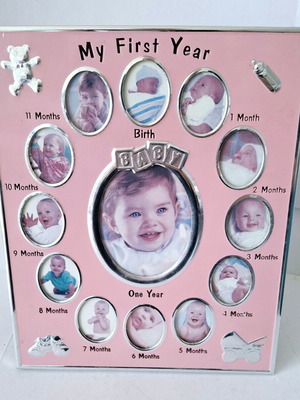 Photo frame for baby girl used, large pink, 12 months