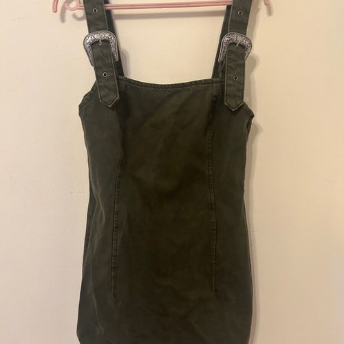 Denim khaki mini dress overalls Zara new, green