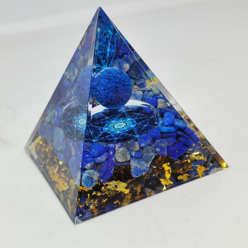 Orgonite Pyramid Lapis Lazuli with Geometric Motif like new