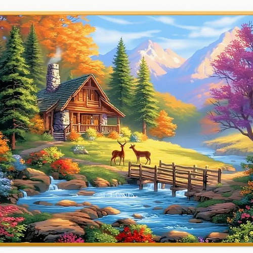 Goblen Shampa Cross Stitch Forest Cabin new