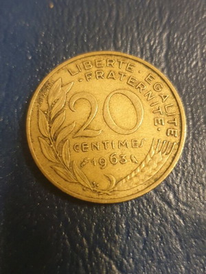 Νόμισμα 20 centimes μεταχειρισμένο, πακέτο 7, Γαλλικό 1963-1972