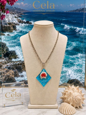 Unisex necklace 'The Shark's Jaws' handmade polymer clay and glass pendant