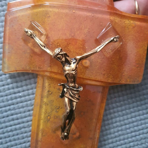 Glass hanging cross like new