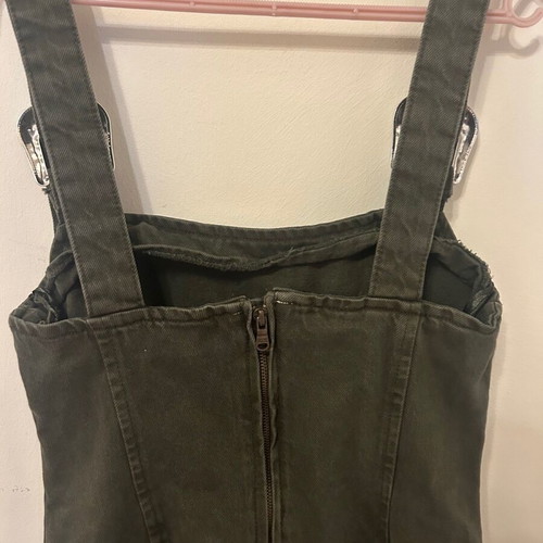 Denim khaki mini dress overalls Zara new, green