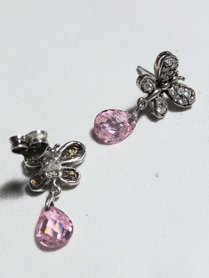 Silver earrings 925° handmade with zirconia and pink quartz new