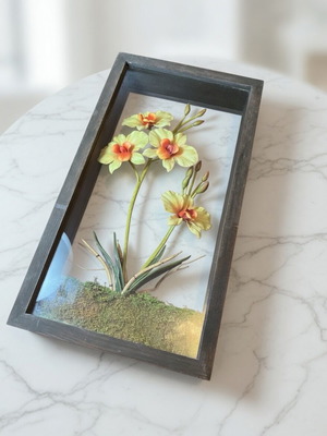 Vintage Κάδρο Shadow Box με Ορχιδέες 3D σαν καινούργιο