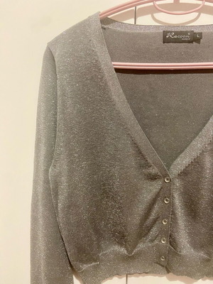 Short women's cardigan silver gray with subtle shine, like new