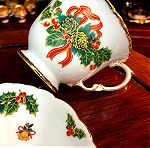  Limoges συλλεκτικό σετ πορσελάνης Χριστουγεννιάτικο με θέμα τον Δεκέμβριο από κούπα και πιάτο…Άθικτο  (Limoges collectible porcelain Christmas tea set)