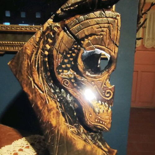 Handmade wooden carved table lamp skull with led lighting