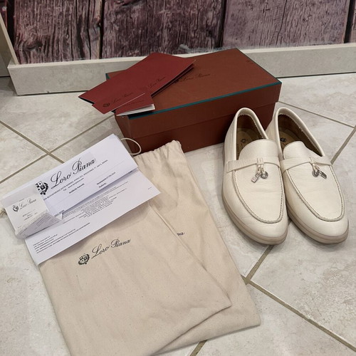 Loro Piana Summer Charm Walk Leather Loafers white ivory EU 39 like new