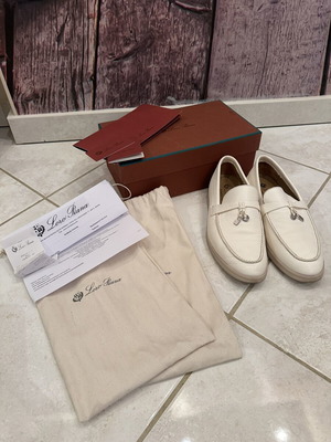 Loro Piana Summer Charm Walk Leather Loafers white ivory EU 39 like new