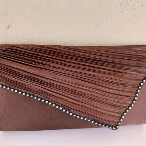 Women's envelope bag used, brown velvet, 23x13 cm