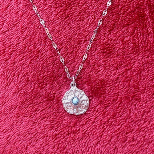 Steel necklace with blue stone new