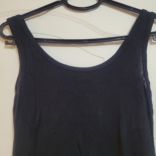 Black long tank top with lace trim, size medium