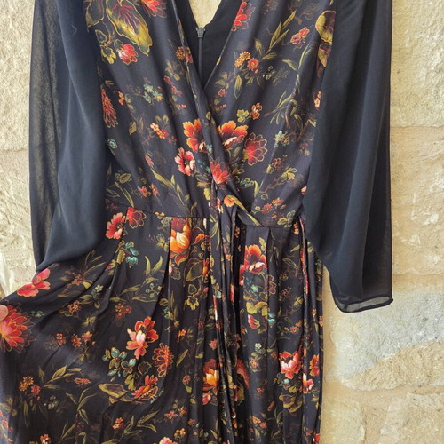 Finery Floral Print Maxi Jumpsuit like new, colorful, sheer sleeves