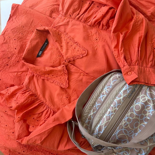 Zara maxi dress like new, orange embroidered cotton, size M