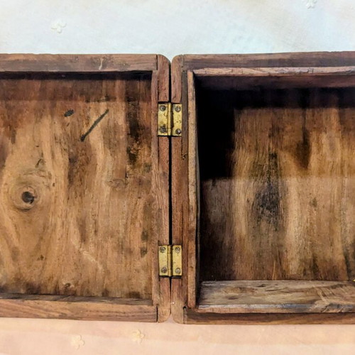 Vintage handmade carved wooden box jewelry case