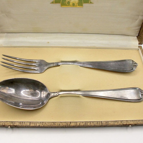 Wellner Silver Plated Serving Set Spoon and Fork like new in Original Box 1934-1945