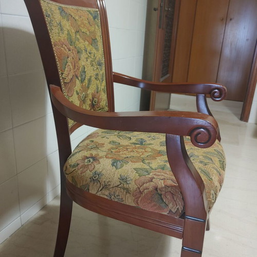 Set of 2 wooden armchairs with floral tapestry upholstery