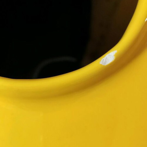 Ginger jar ceramic used, blue and yellow decor, 30 cm