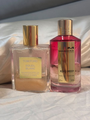 Tom Ford Soleil Blanc shimmering body oil and Mancera Roses Greedy Eau de Parfum