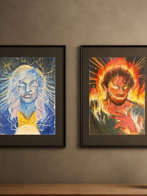 Fire & Light original framed artwork set, 2 pieces