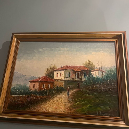 Embossed painting hand-painted with frame 60x50 like new