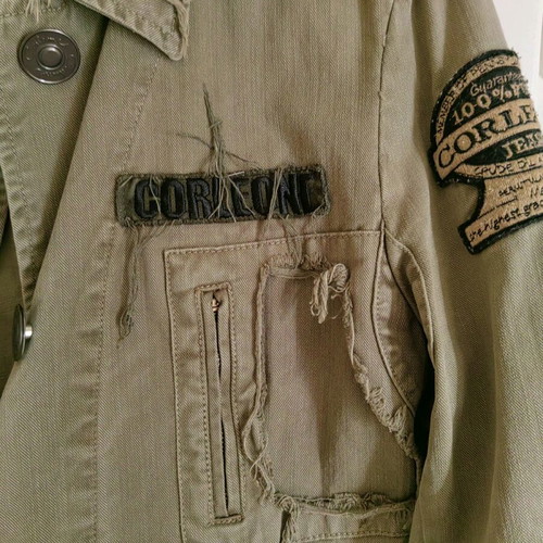Military Safari Jacket, olive with patches and distressed details